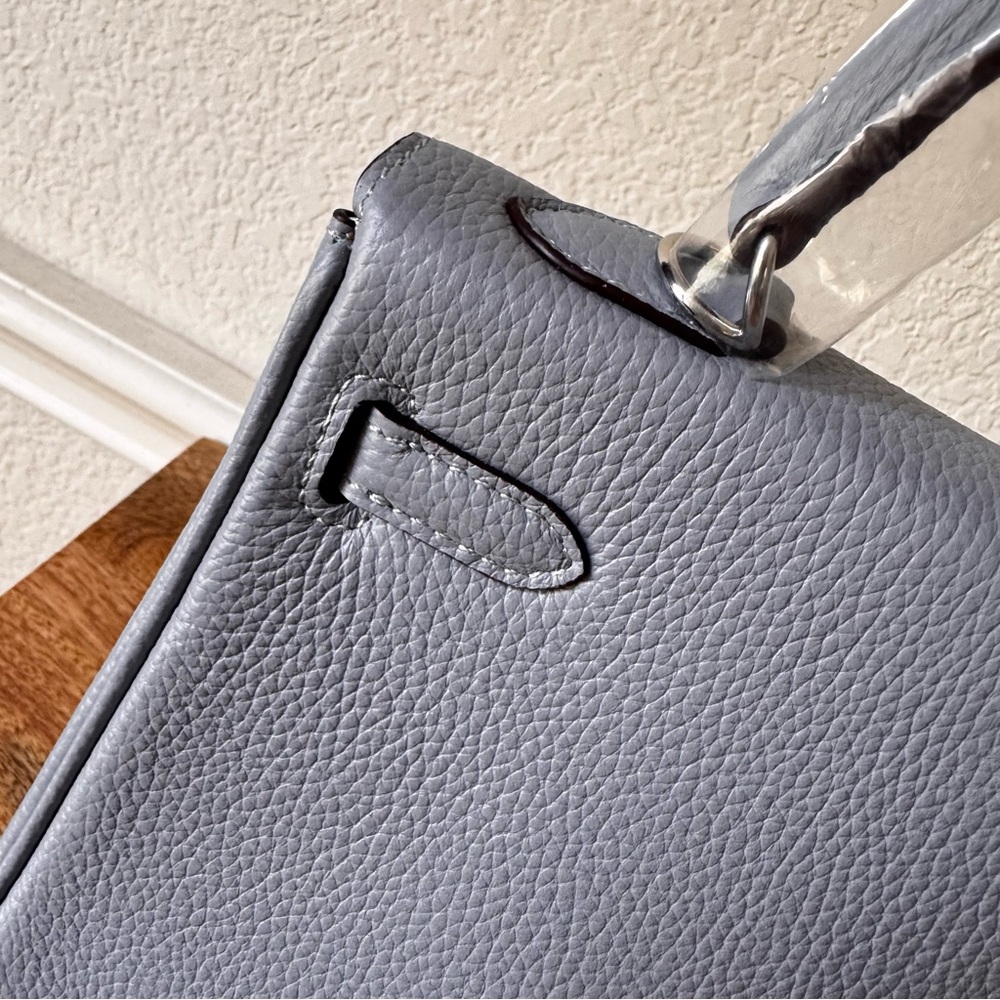LEATHER INSIDE & OUT | Light Blue Gray 25 KL Belted Satchel Bag Top Handle S17 - Picture 7 of 12